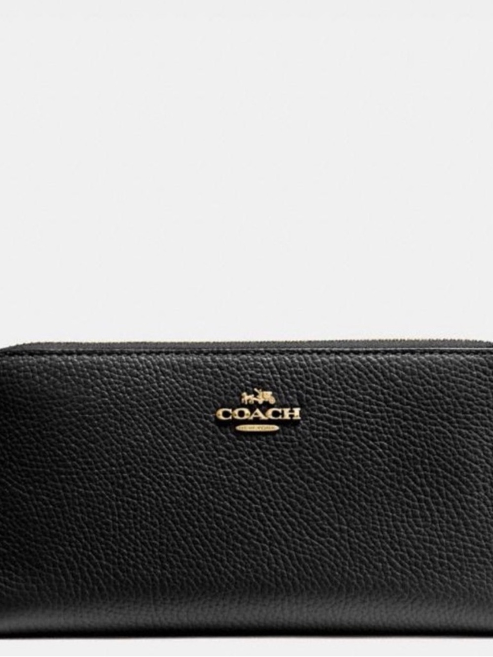 Coach Black Pebbled Leather Zip-Around Wallet with Gold Logo
